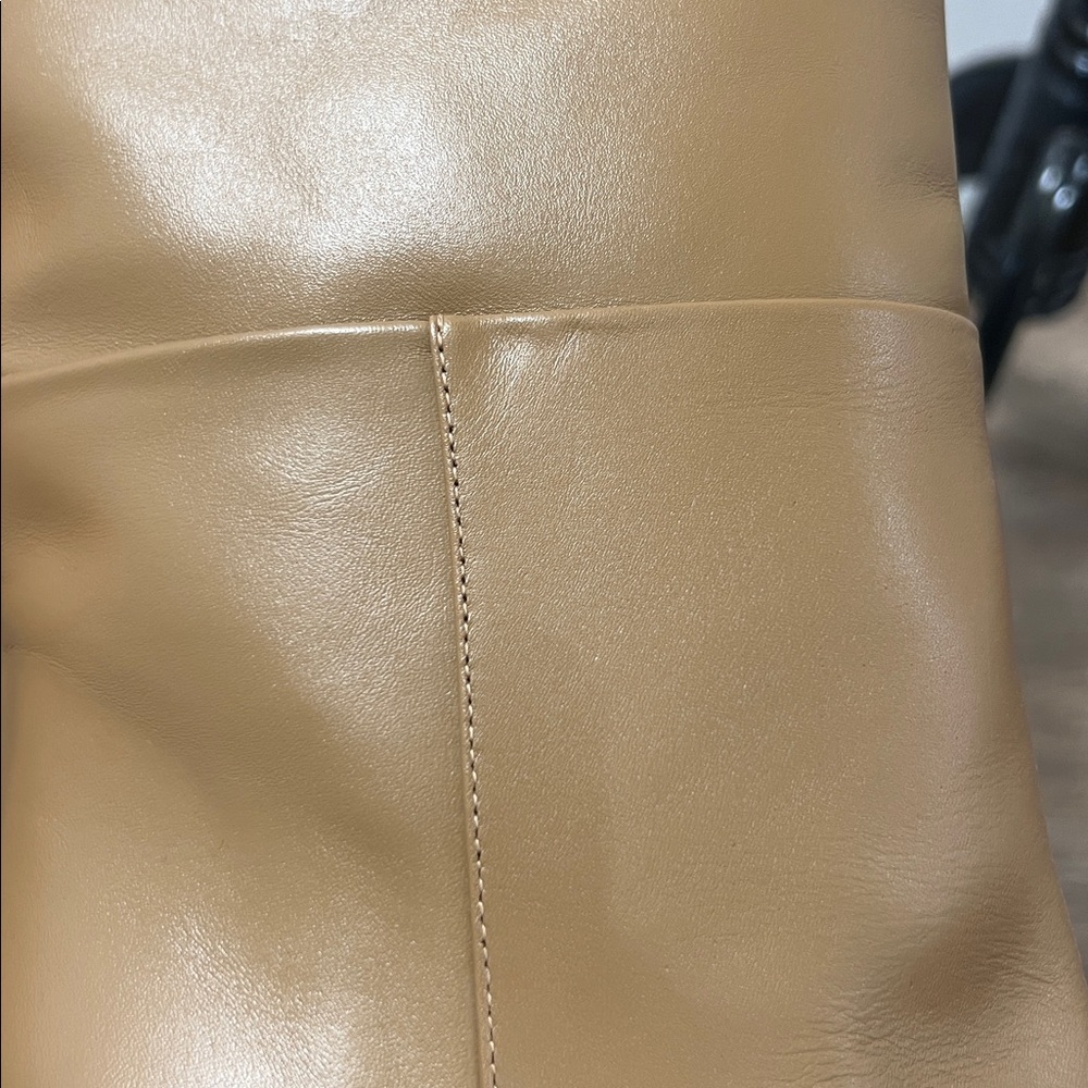 NEW ZARA Leather Knee High Heeled Camel Boots 38 Size 7.5 - Picture 4 of 10